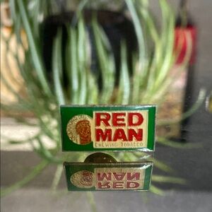 Vintage Label Enamel Pin-Red Man Chewing Tobacco “America's Best Chew”